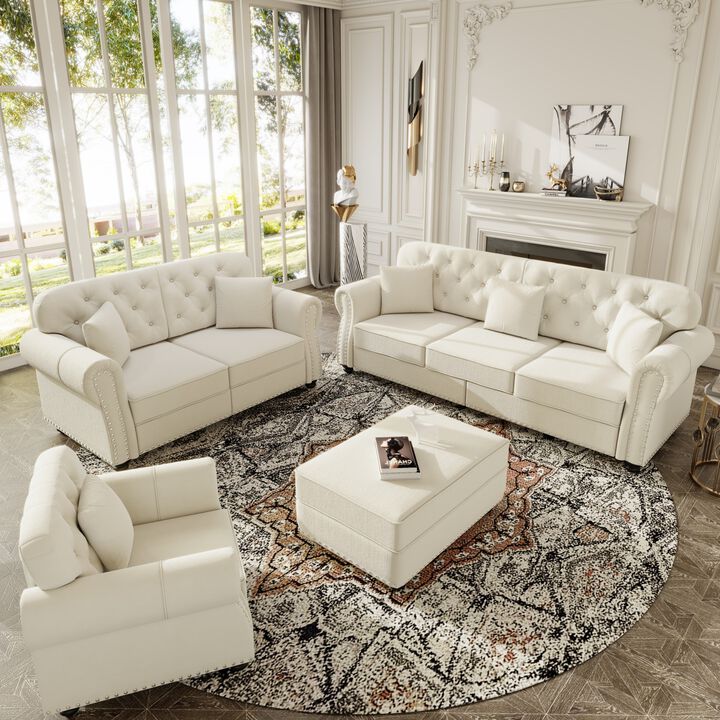 Rimhes Velvet Chesterfield Sofa Set