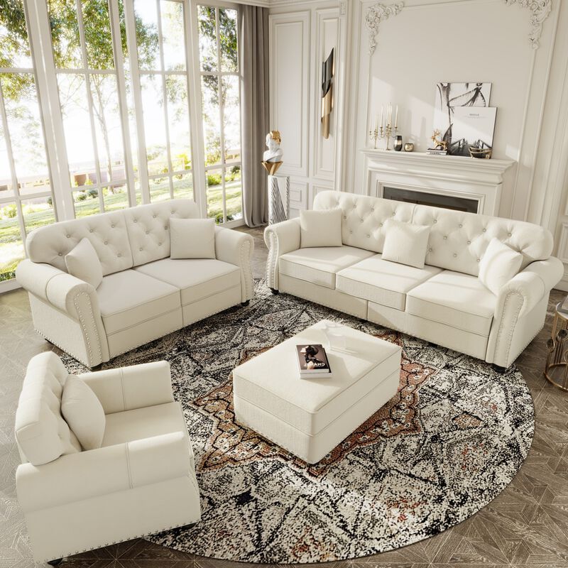 Rimhes Velvet Chesterfield Sofa Set image number 1