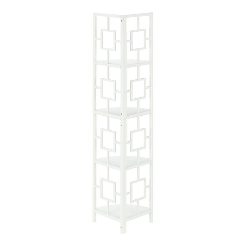 Monarch Specialties I 3613 Bookshelf, Bookcase, Etagere, Corner, 4 Tier, 62"H, Office, Bedroom, Metal, Laminate, White, Contemporary, Modern