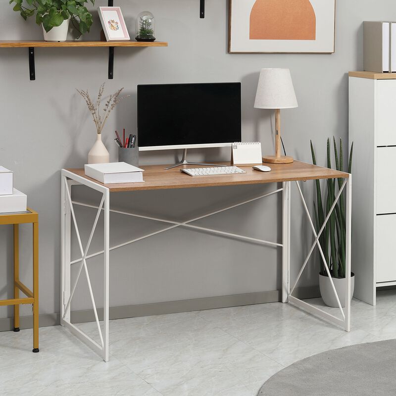 Folding Computer Writing Desk with Metal Frame for Home Office , 47.25"x23.5"x29.5", Natural