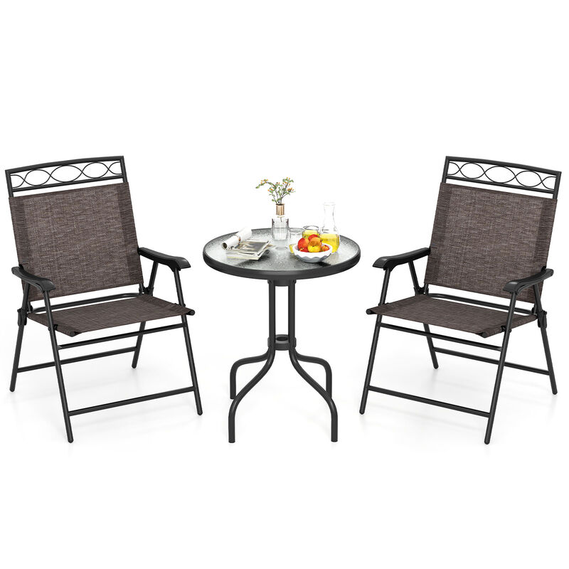 3-Piece Patio Bistro Table and Chairs Set with Built-in Umbrella Hole
