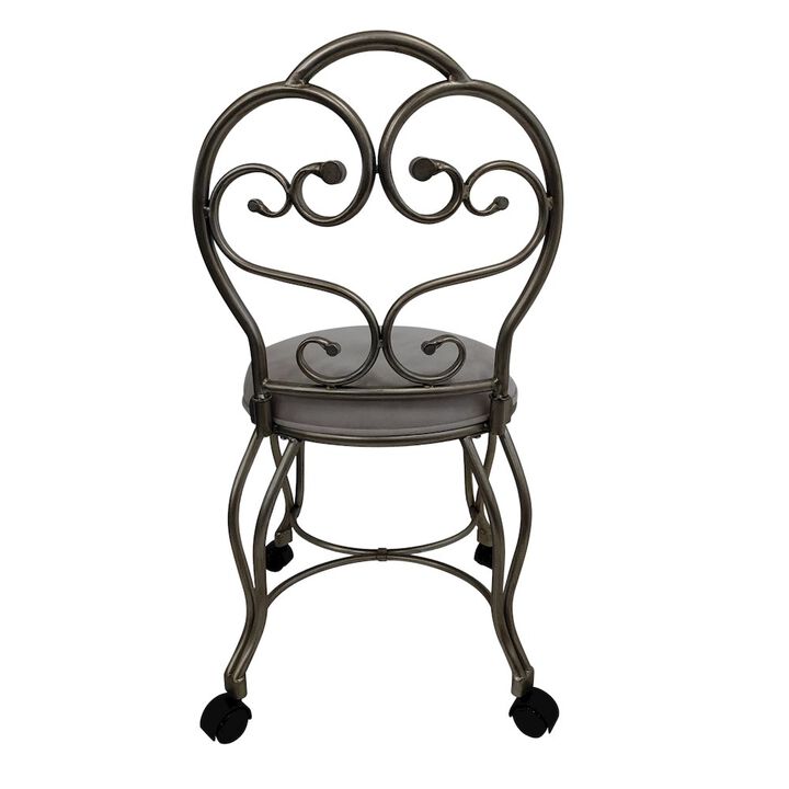 Carolina Chair & Table Victorian Vanity Stool with Back - Silver