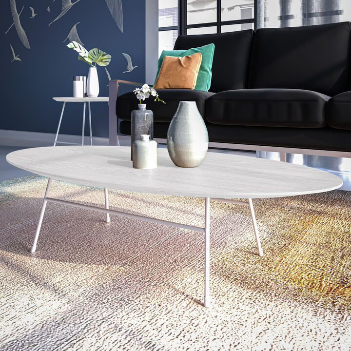 LeisureMod Rossmore Modern Oval Coffee Table with Steel Frame &ndash; Stylish Accent Table for Living Room, Lounge, and Contemporary Spaces