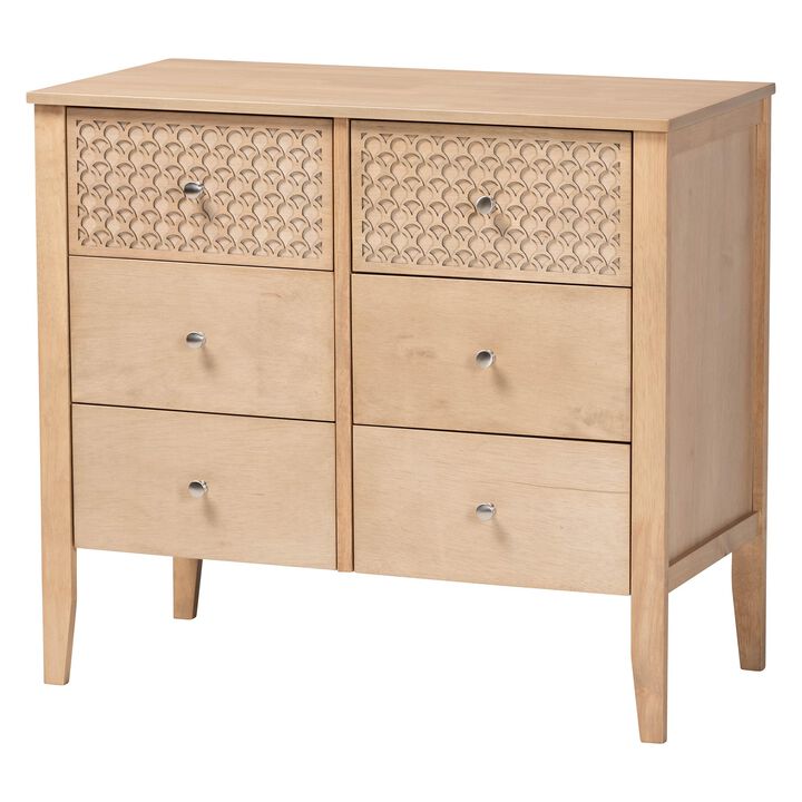 Baxton Studio Lara Dresser - 6-Drawer Bedroom Storage Chest with Laser-Cut Geometric Overlay for Clothing and Organization