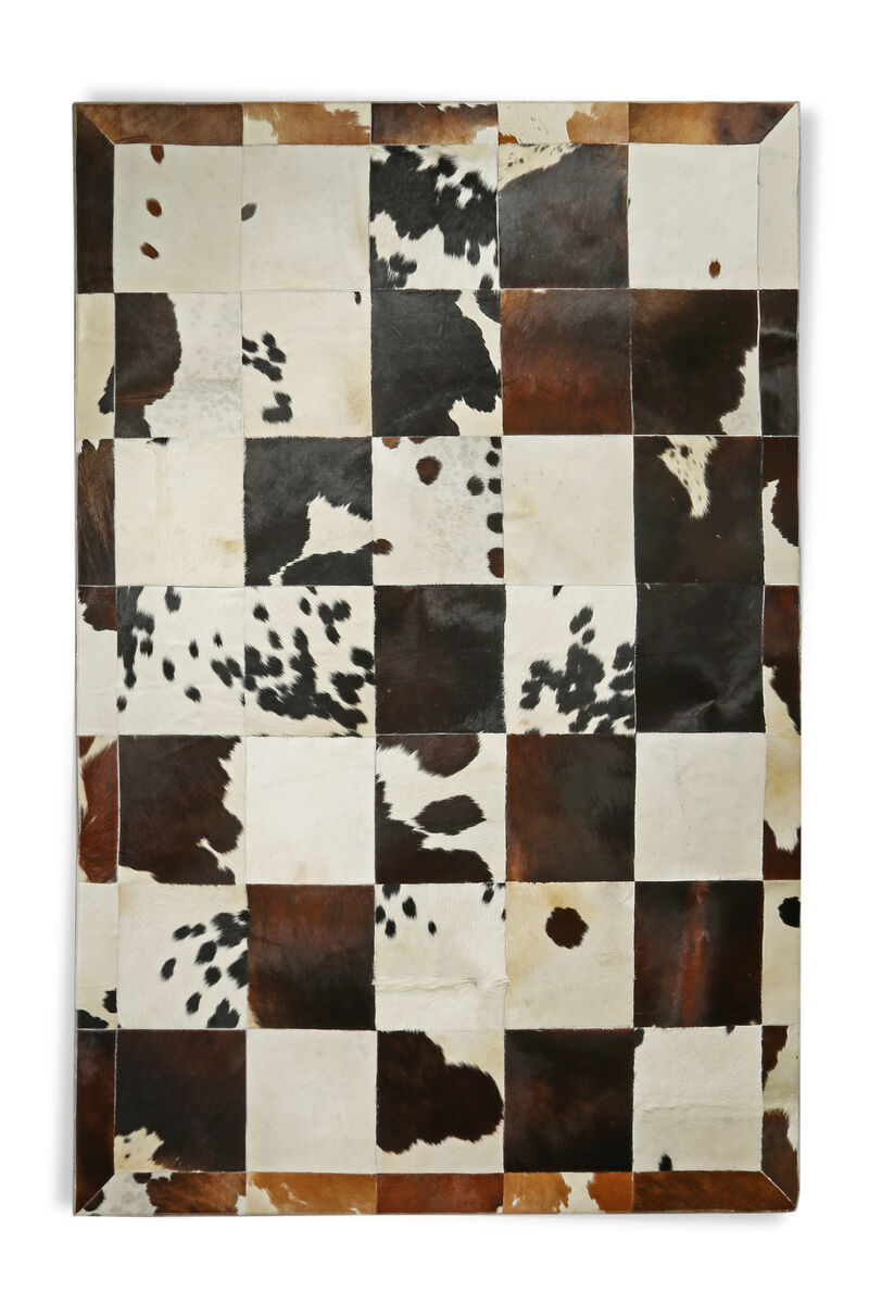 Brown and White Cowhide Patchwork Rug image number 0