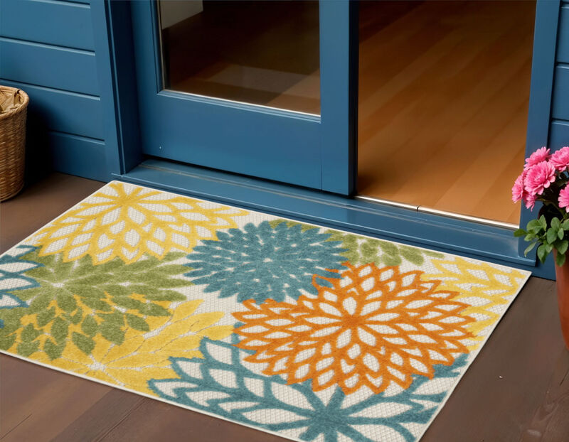 HomeRoots Floral Indoor Outdoor Area Rug image number 1
