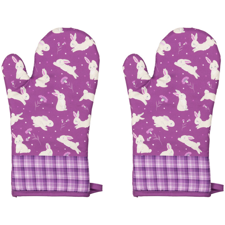 Set of 2 Purple Floral Easter Bunny Oven Mitts 13.75"