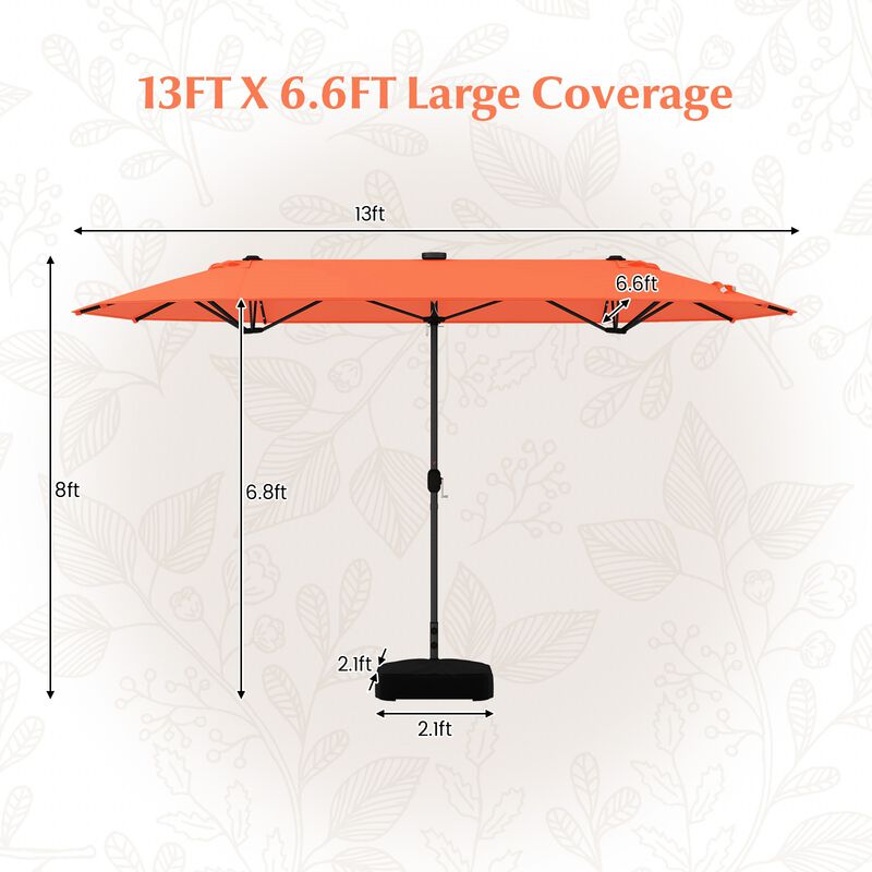 13FT Double-sided Patio Umbrella with Solar Lights for Garden Pool Backyard image number 3