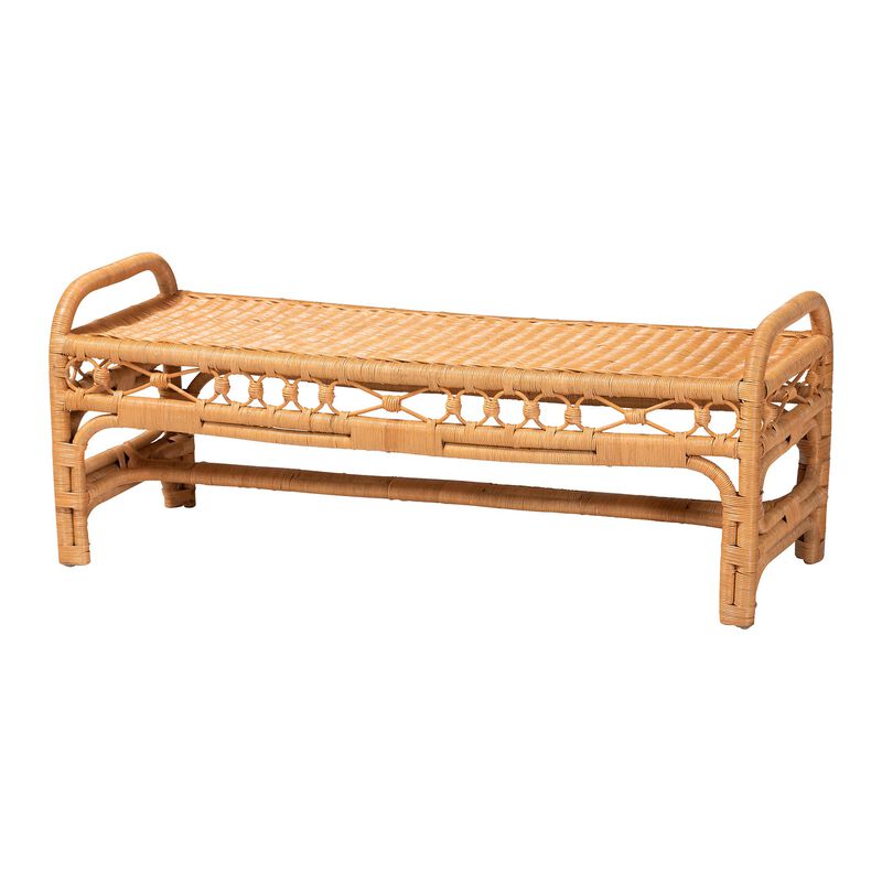 bali & pari Ayala Natural Rattan Accent Bench - Handwoven Wicker Accent Seating with Decorative Apron and Integrated Handles for Living Room, Bedroom, Or Entryway image number 0