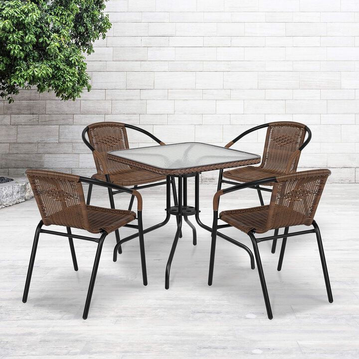 28SQ Black Table Set w/Rattan