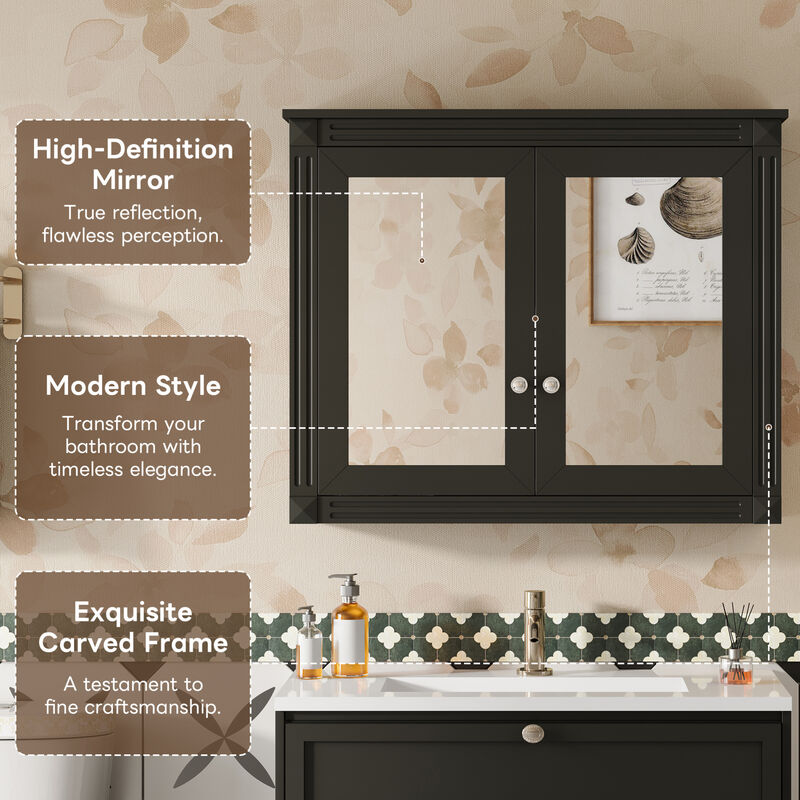 ELEMENT ACE Stylish Wall-Mounted Mirror Cabinet with Adjustable Shelves image number 6