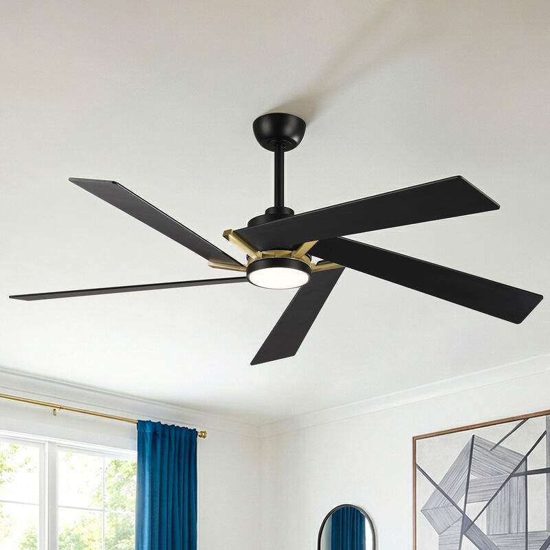 60" Modern Industrial Black Reversible Dimmable 5 Aero Blades Ceiling Fan with Light and Remote image number 1