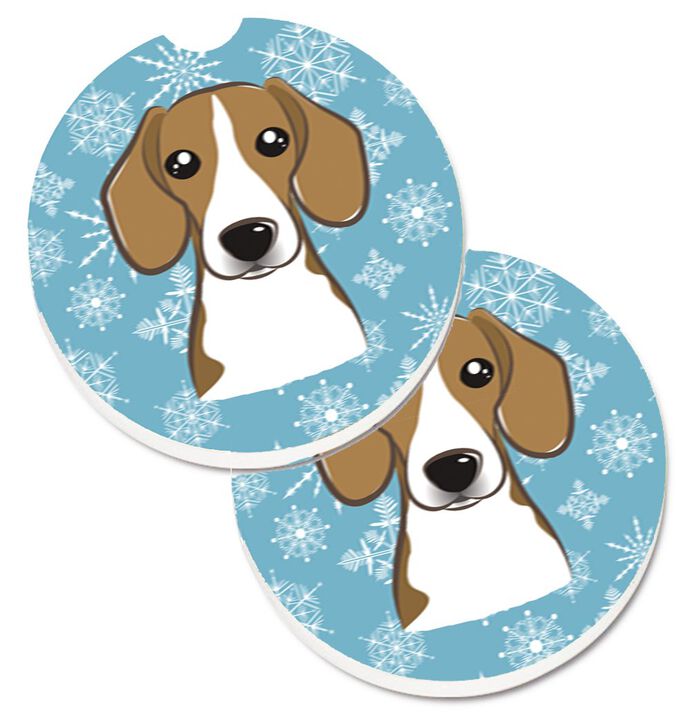 Caroline's Treasures Snowflake Beagle Set of 2 Cup Holder Car Coasters BB1673CARC, 2.56, Multicolor
