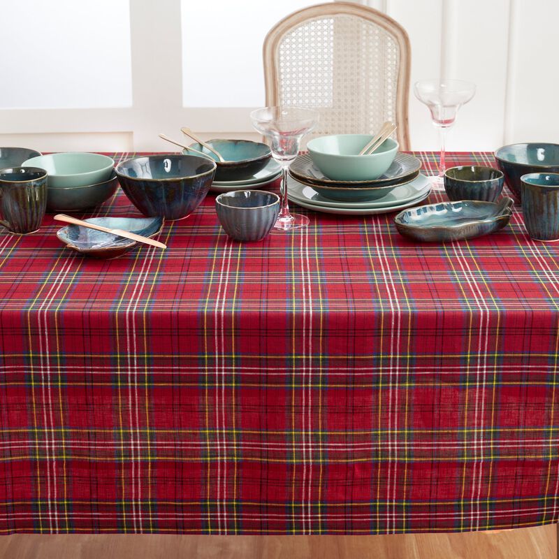Solino Home 100% Pure Linen Tablecloth - Classic Tartan Plaid