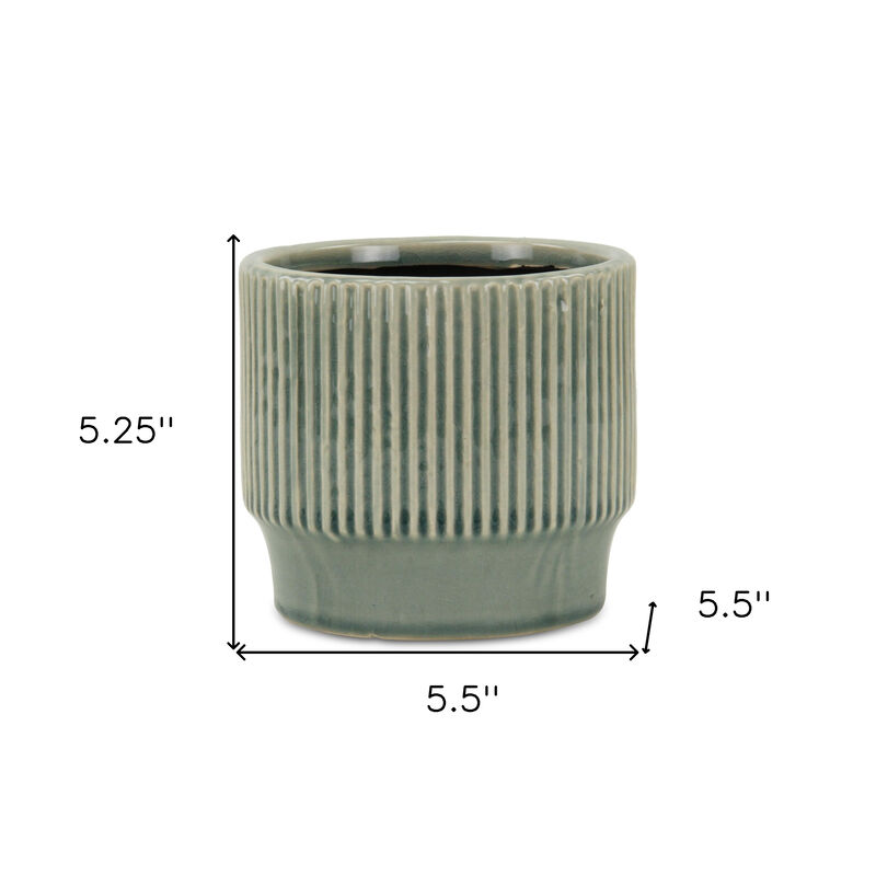HomeRoots Blue Ceramic 22 Ounce Striped Round Distressed Pot Planter image number 3