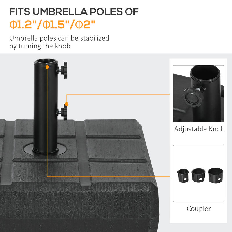 Outsunny 88 lbs. Fillable Umbrella Base with Steel Umbrella Holder for 1.25", 1.5" or 2" Umbrella Poles, Square & Reversible Heavy Duty Market Umbrella Stand, Black