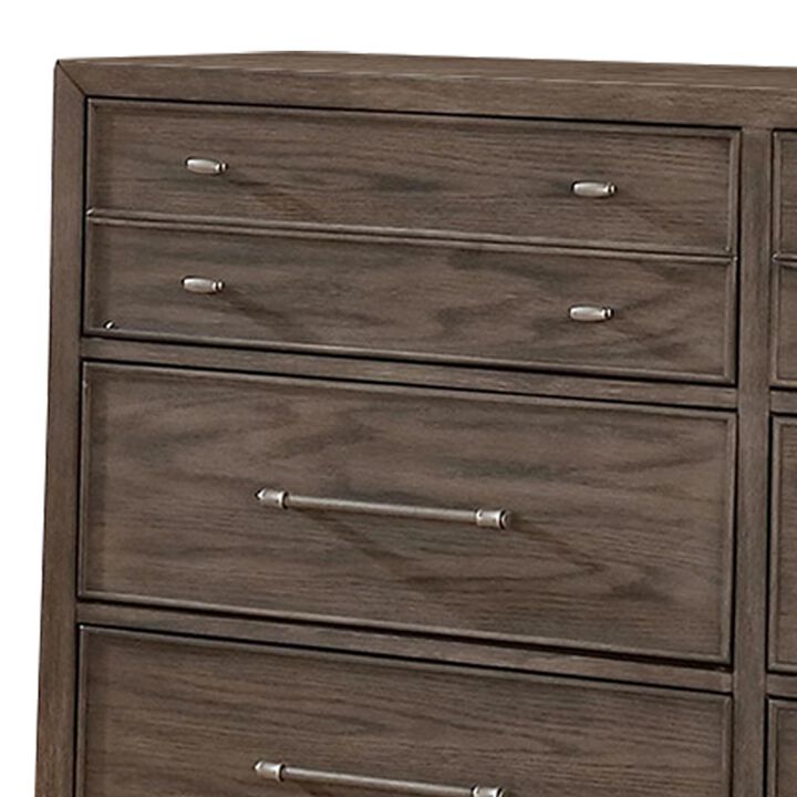 Benjara 57 Inch Wide Dresser Chest, 8 Drawers, Solid Wood in a Warm Gray Finish
