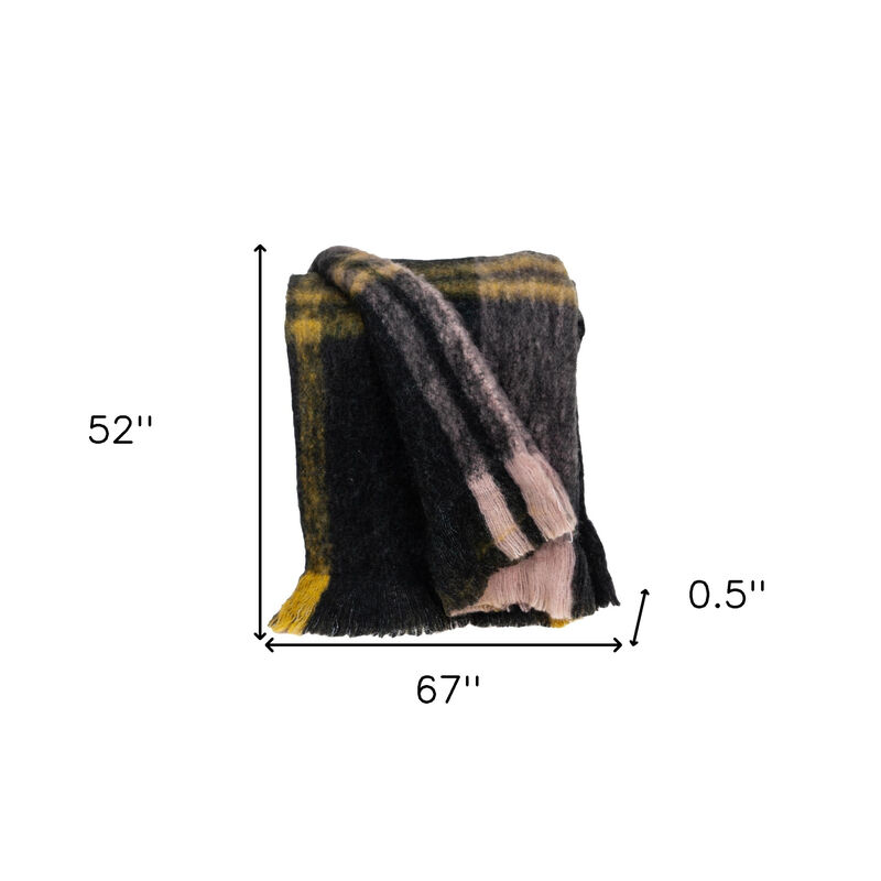 HomeRoots 52" X 67" Yellow and Black Woven Acrylic Throw Blanket image number 4