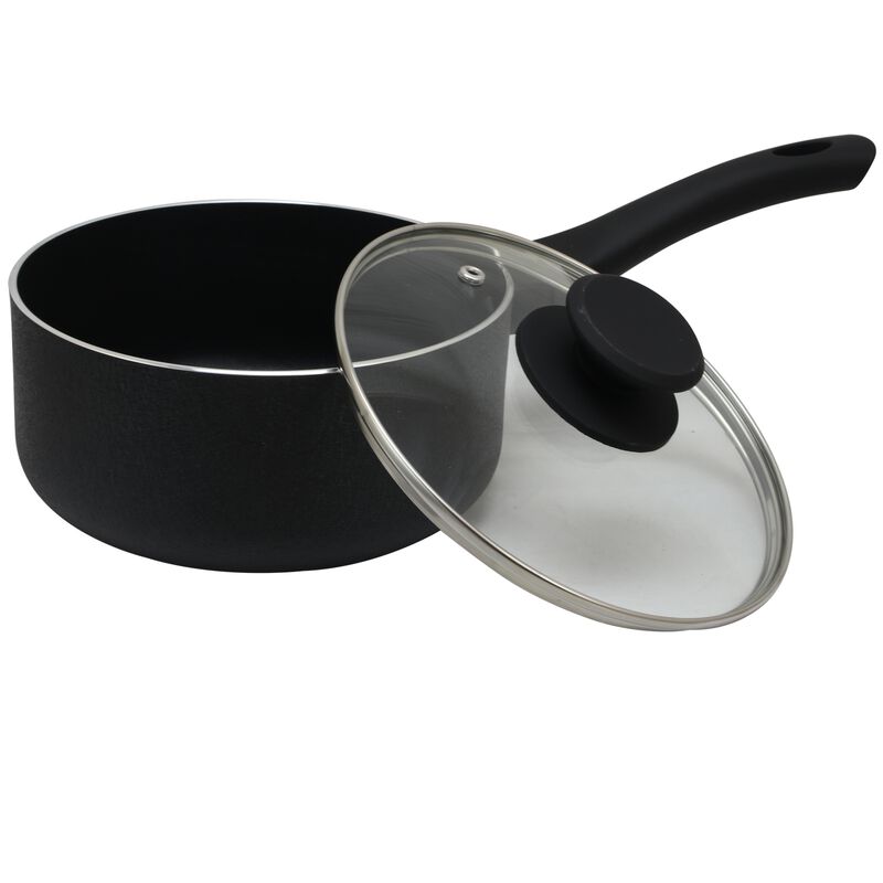 Oster Ashford 2 Quart Aluminum Nonstick Sauce Pan with Tempered Glass Lid in Black