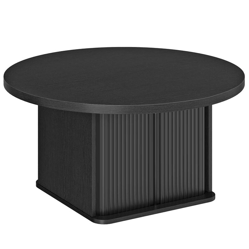 Modern Round Coffee Table with Sliding Door Storage for Living Room-Black image number 0