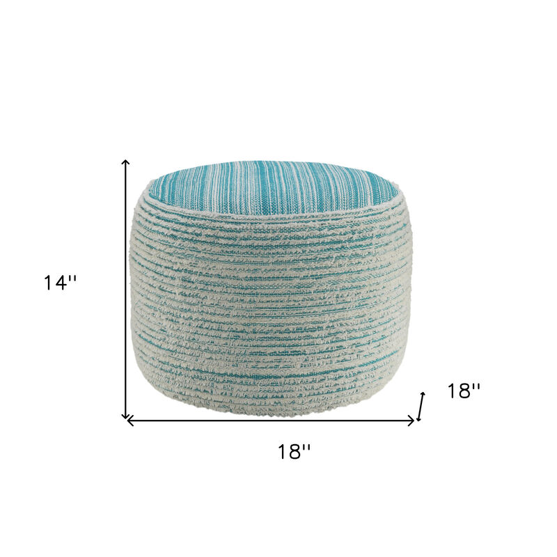 Hivvago 18 Inch Blue Fabric Cylinder Striped Pouf Ottoman
