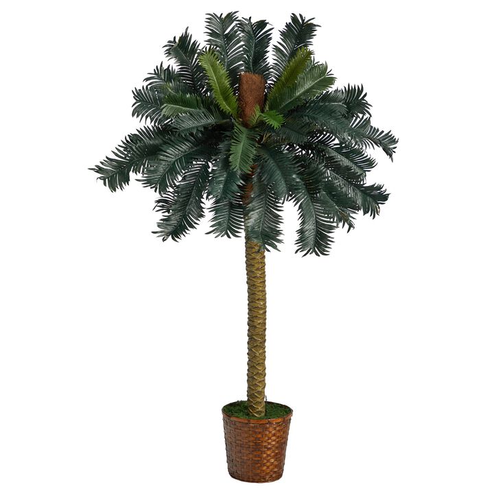 Nearly Natural 5-ft Sago Palm Artificial Tree in Basket