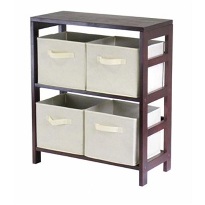 Winsome  Capri 2 Section M Storage Shelf with 4 Foldable Fabric Baskets   Walnut