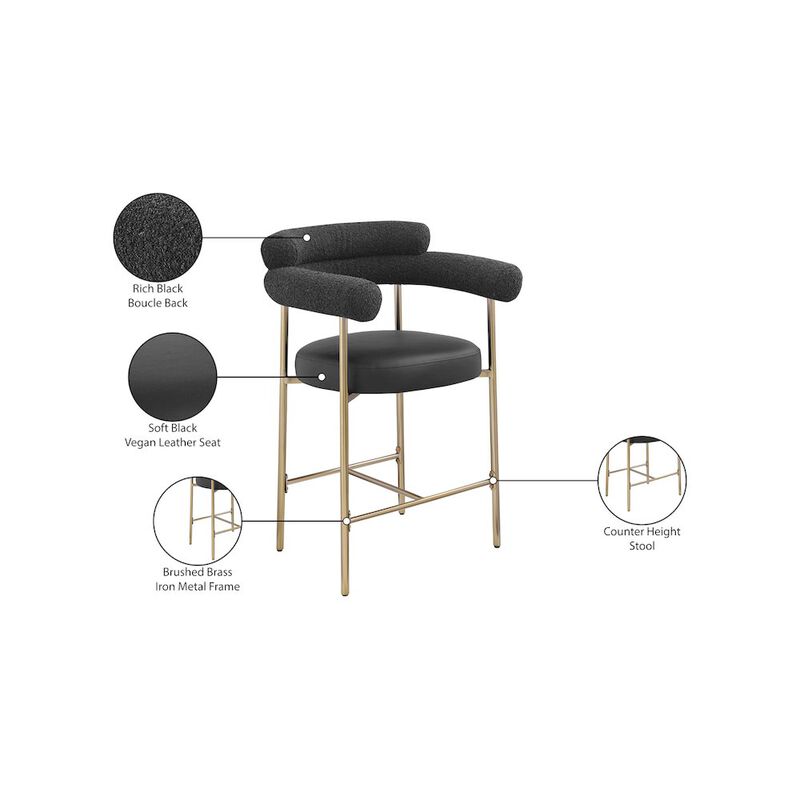 Meridian Furniture Blake Boucle Fabric / Vegan Leather Counter Stool, Set of 2