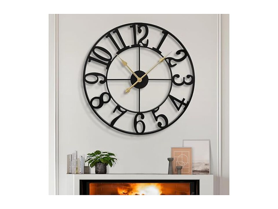 Rustic Metal Farmhouse Black Wall Clock 16 Inch Silent Non Ticking
