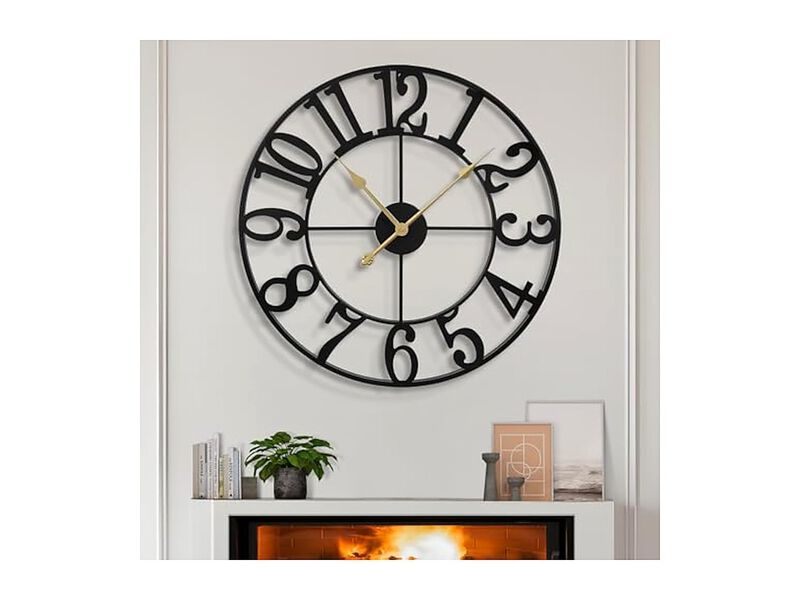 Rustic Metal Farmhouse Black Wall Clock 16 Inch Silent Non Ticking image number 0