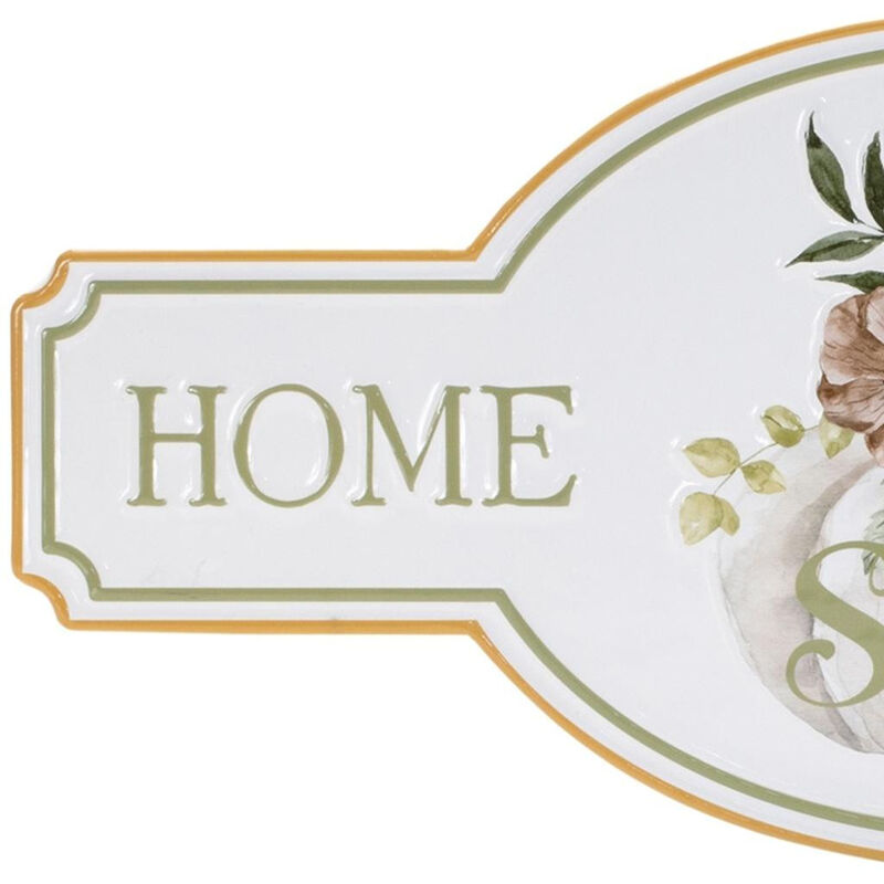 HomeRoots 10" X 22" White Green And Orange Metal Home Sweet Home Hanging Wall Decor image number 2