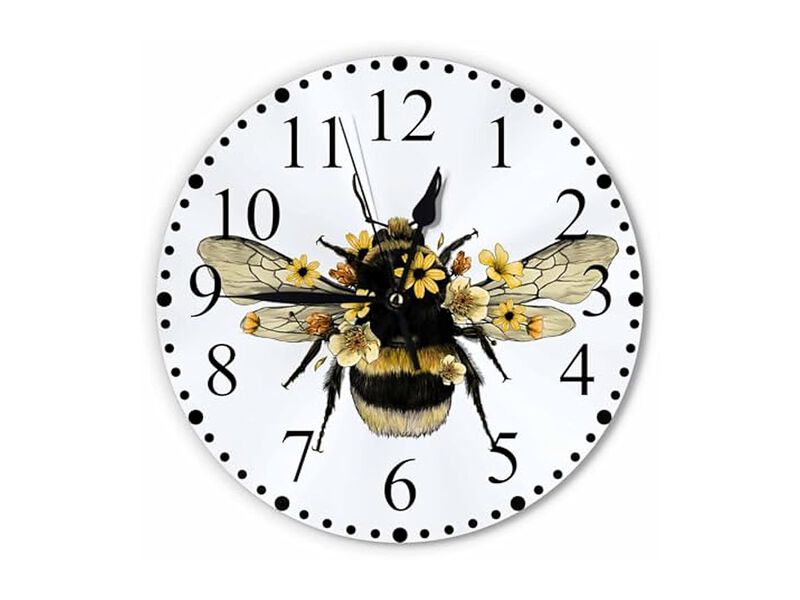 Bee Wings Flowers Yellow Bug Wall Clock 10 Inch Silent Non Ticking Modern image number 0