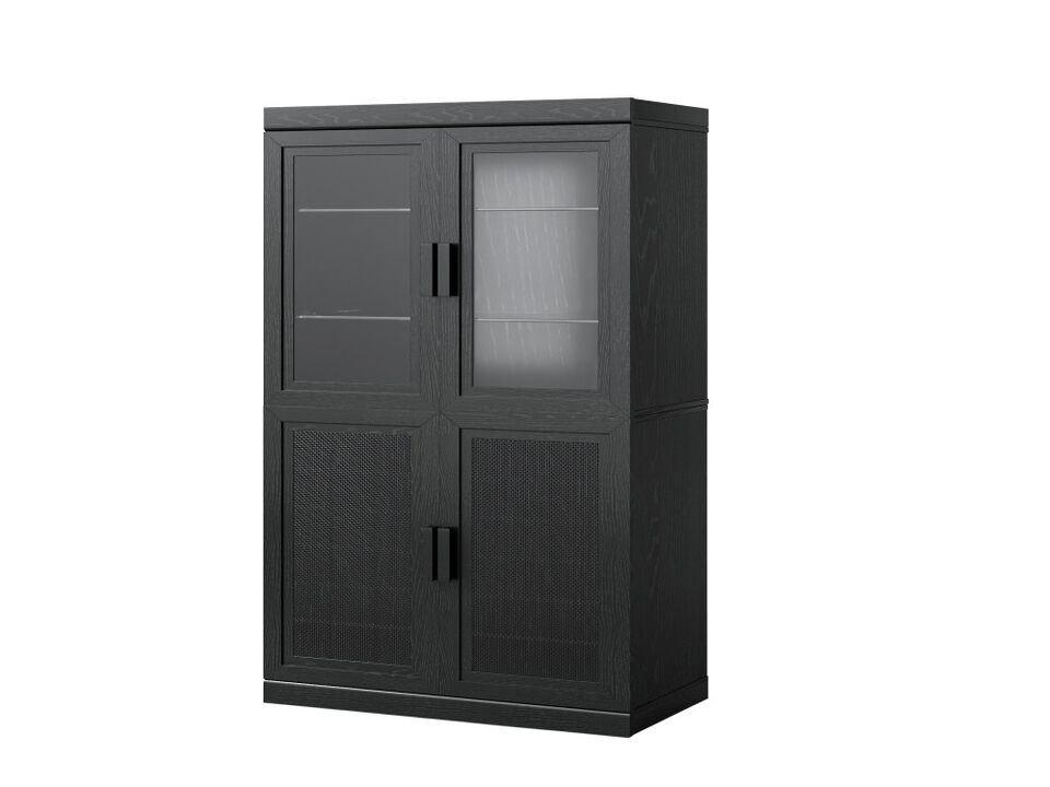 62"Modern Minimalist Wood Grain Decorative Storage Cabinet Combination Cabinet with 6-Story Shelves