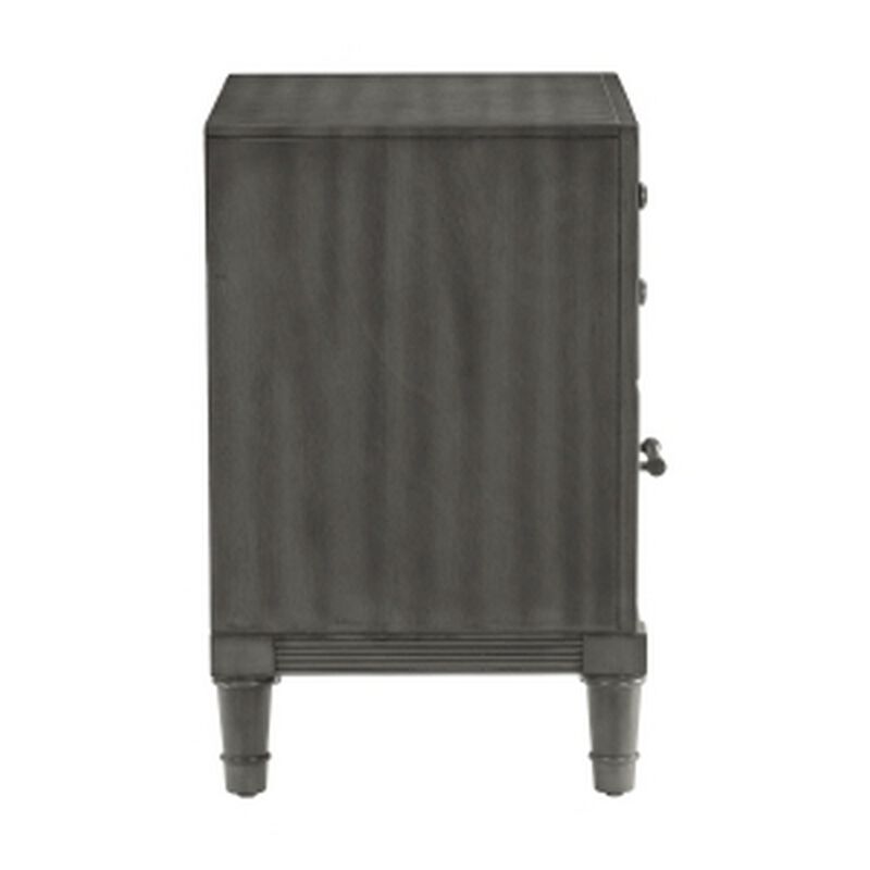 Ceila 27 Inch Classic 2 Drawer Nightstand, Round Tapered Legs, Gray Finish - Benzara