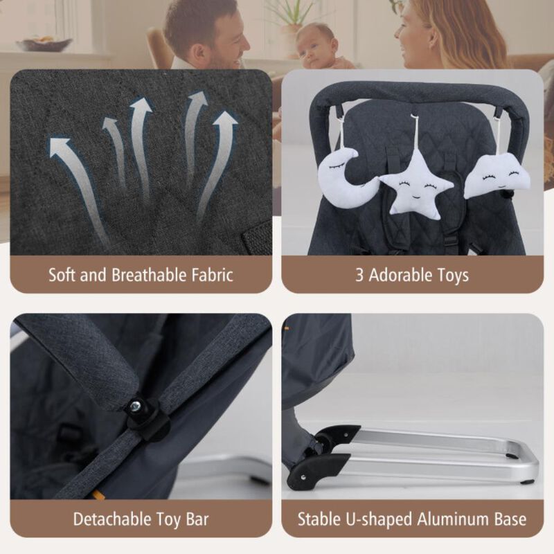 Hivvago Foldable Baby Bouncer with Removable Fabric Cover and Toy Bar
