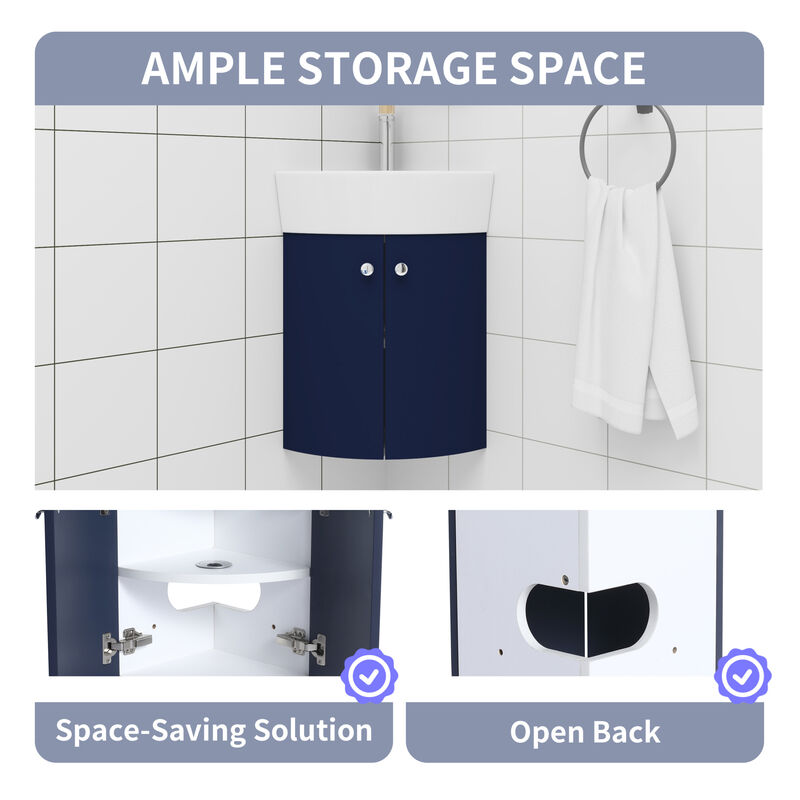 ELEMENT ACE Space Saving Corner Wall Mounted Vanity Cabinet with Integrated Ceramic Sink for Small Bathrooms image number 8