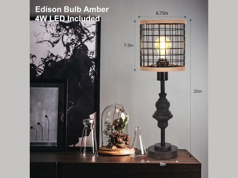 Industrial Metal Table Lamp with Mesh Shade Farmhouse Bedside Lamp 20 Inch image number 2