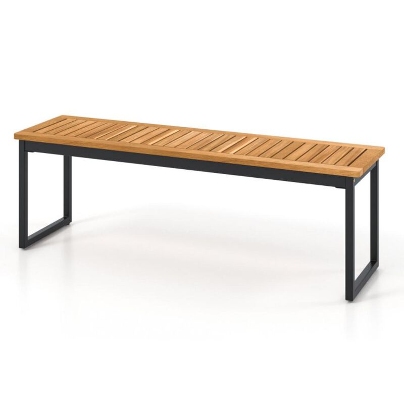 Hivvago Patio Dining Bench Backless with Slatted Seat and Metal Legs