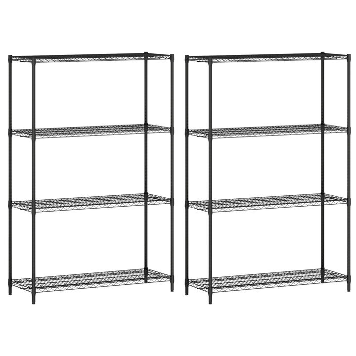 2 Pack 4 Tier Metal Shelving Units with V Shaped Wire Racks for Kitchen Storage-Black