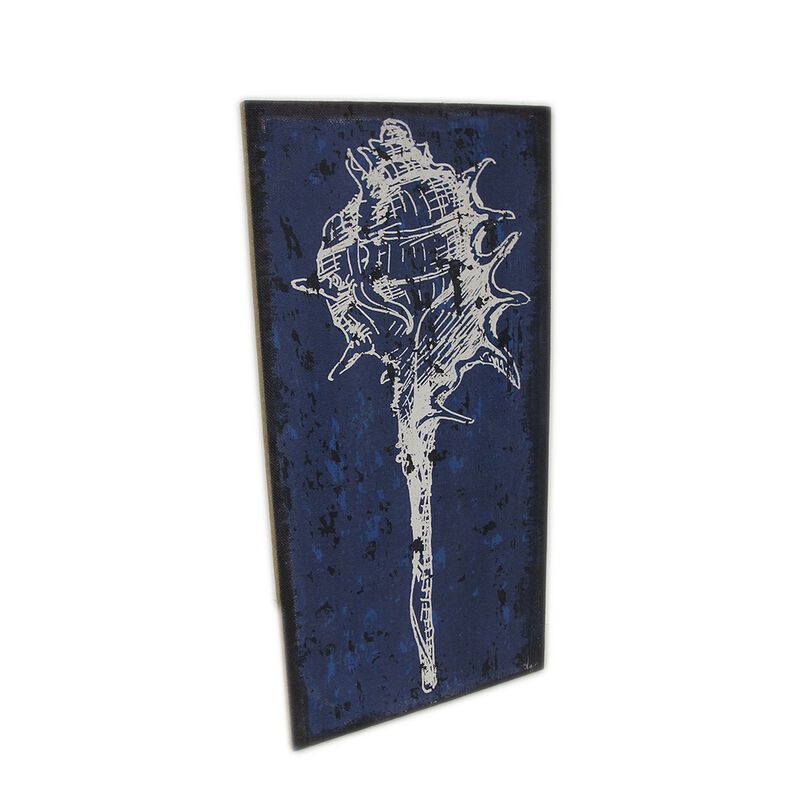 Shell Art Blue And White Murex Shell Burlap Canvas Wall Hanging image number 0