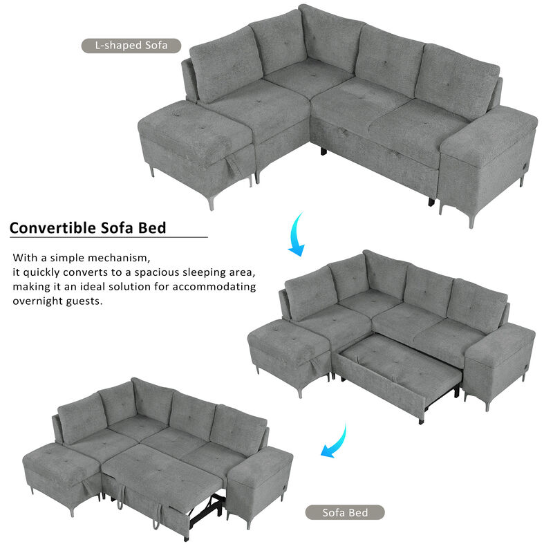 Merax Merax L-shaped Sofa with 2 Cup Holders and 2 USB Ports image number 3