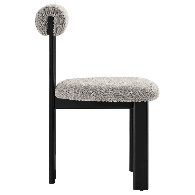 Modway Torian Upholstered Boucle Dining Chairs Set of 2 in Walnut Black - 3-Legged Farmhouse Kitchen Chairs - Mid-Century Modern Armless Accent Chairs - Comfortable Side Chairs with Wood Legs image number 4