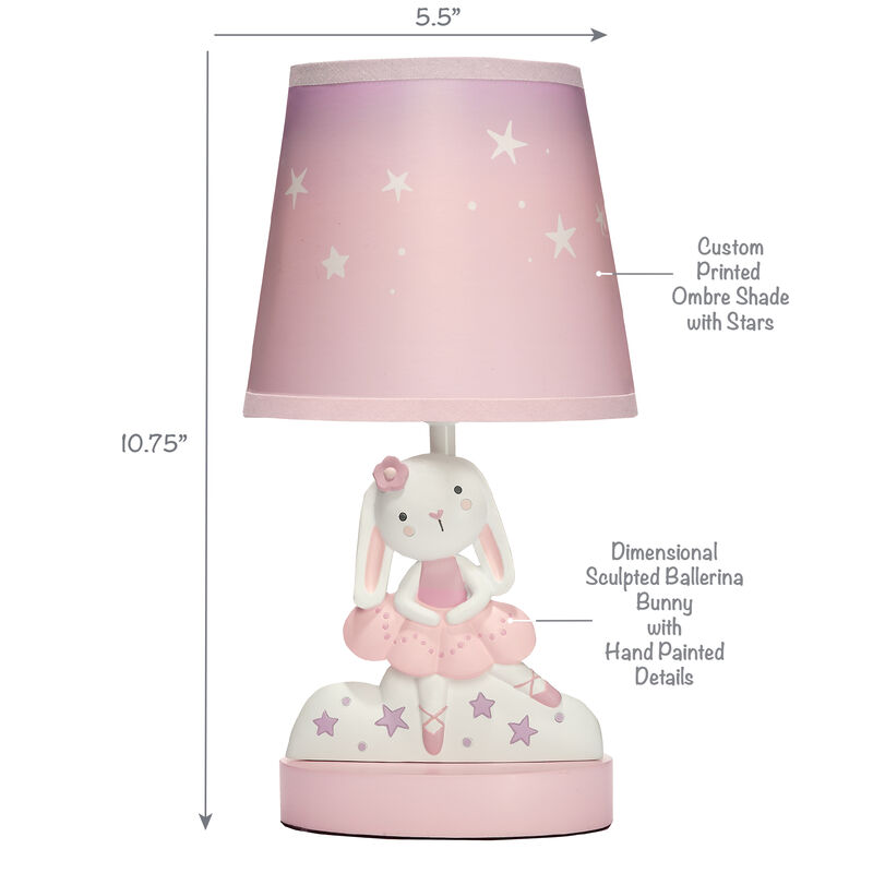 Bedtime Originals Tiny Dancer Bunny & Stars Pink Nursery Lamp with Shade & Bulb