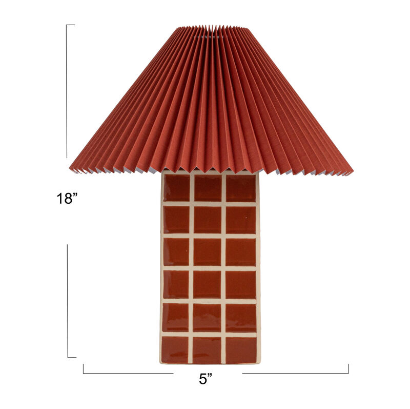 Red Ceramic Table Lamp with Pleated Shade image number 2