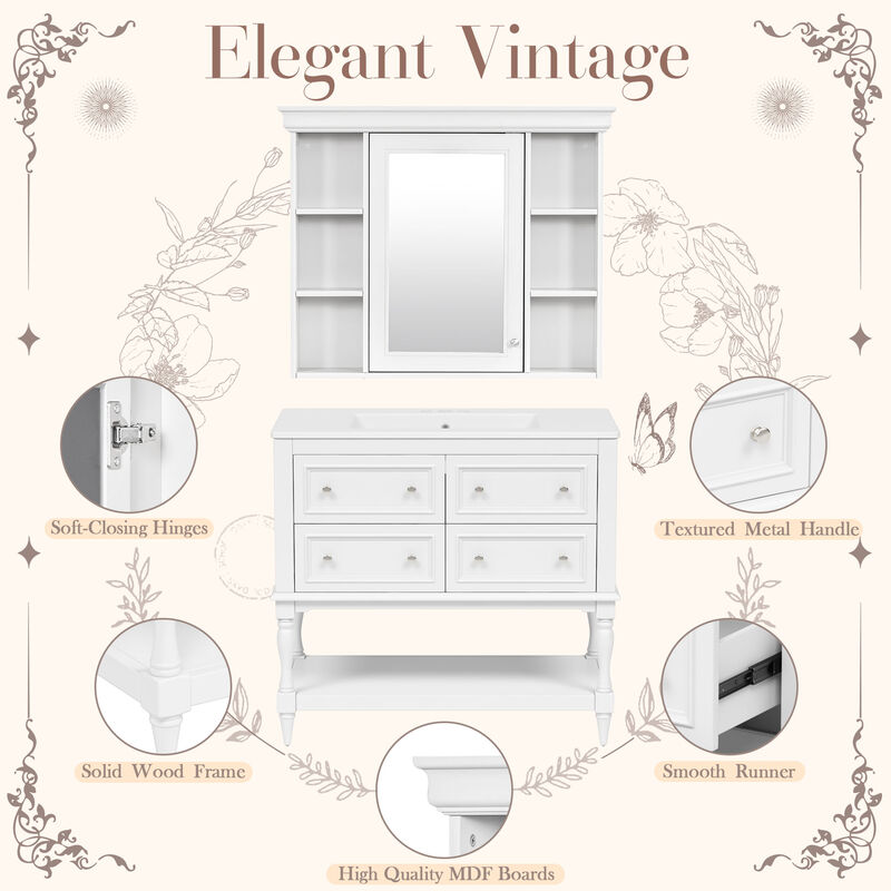 Merax Bathroom Vanity Set with Ceramic Sink & Mirror Cabinet image number 4