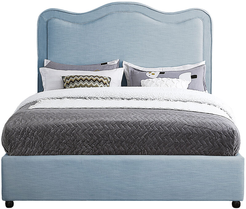 Meridian Furniture Felix Light Blue Linen Textured Fabric Queen Bed