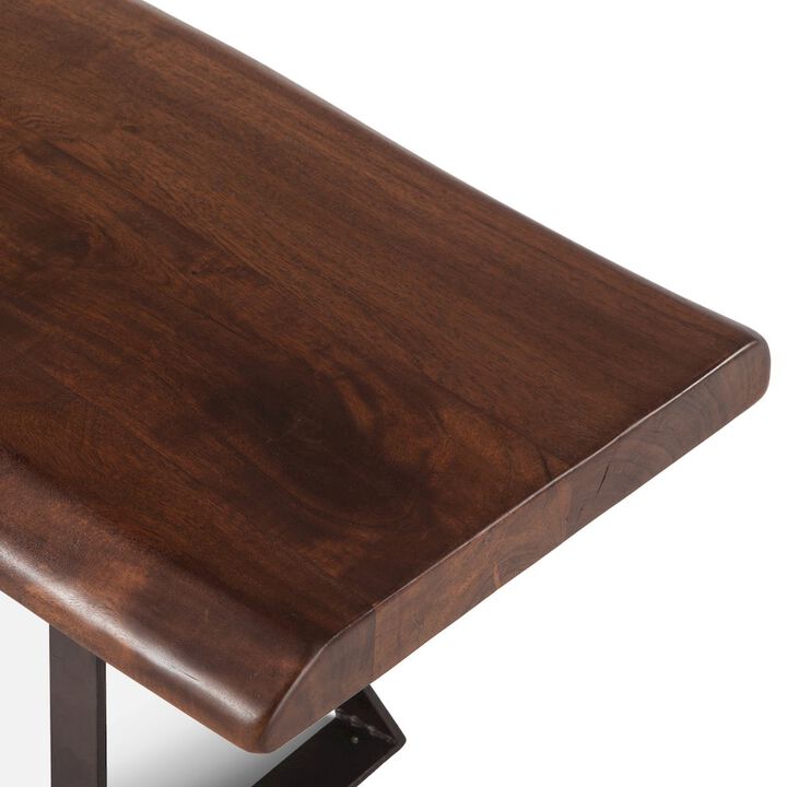 World Interiors Nottingham 90-Inch Acacia Wood Live Edge Dining Bench in Walnut Finish