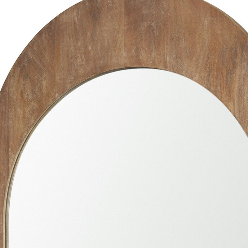 HomeRoots 48" Light Brown Solid Wood Arch Framed Accent Mirror image number 2