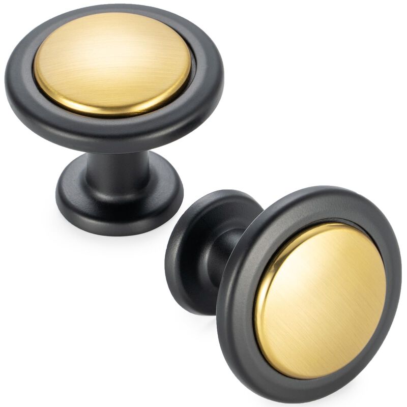 KOOFIZO Gold and Black Cabinet Knobs, 10-Pack Round Cabinet Pulls Kitchen Handles (Dia.1-1/5 Inch), 2 Color Hardware for Kitchen