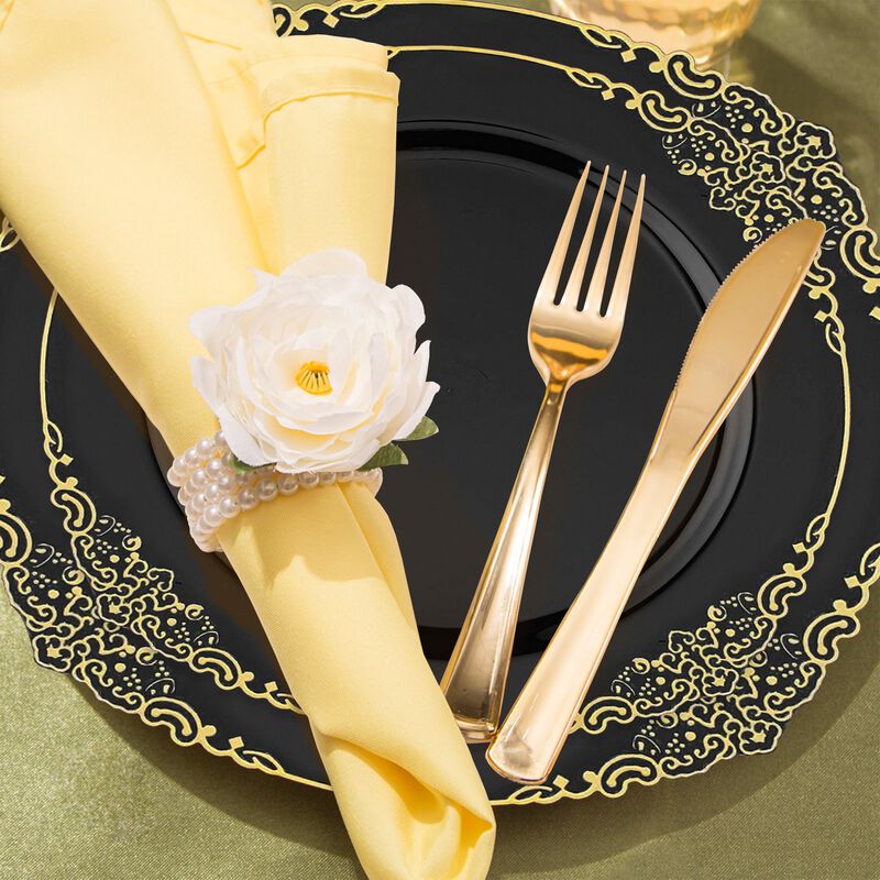 Black with Gold Fancy Round Plastic Wedding Value Set (30 Sets) image number 7